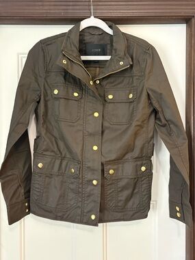J. Crew Waxed Downtown Field Jacket in Olive Green sz XS
